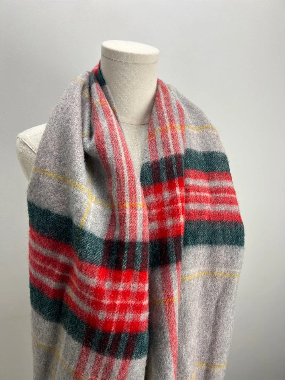 J. Crew Brushed Wool Tartan Plaid Scarf Large Cozy Winter Warm Womens Unisex